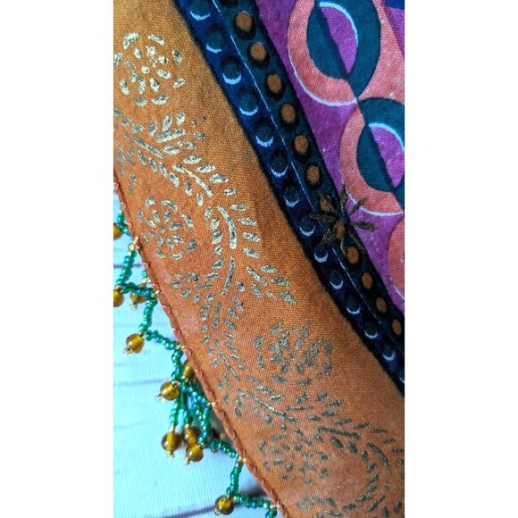 Sarah Clothes Square Shawl Scarf Folk Gypsy Style Multicolor Cotton Beads 45*45" - Picture 5 of 16